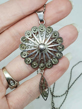 Vintage Sterling Silver Spiral Wire Flower Necklace 925 Pendant 835 Chain 20"