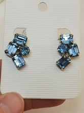 Vintage Signed Weiss Silver Tone Blue Emerald Cut Rhinestone Clip Earrings