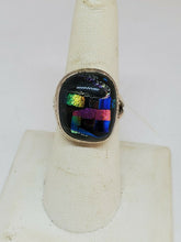 Sterling Silver Handmade Multi Color Dichroic Glass Ring Bezel Set Size 7