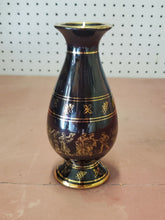 Vintage Black Porcelain Bud Vase 24k Gold Made In Greece