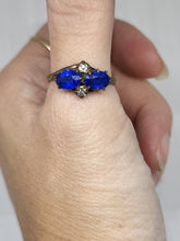 Vintage Uncas Sterling Silver Blue & Clear Rhinestone Claw Prong Ring Size 7 3/4