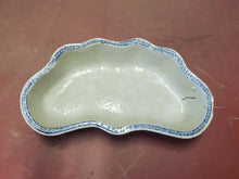 Antique Chinese Blue And White Hand Painted Swirl Flower Curved Scalloped Bowl