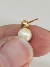 14k Yellow Gold JCM Ball Bead And Genuine Pearl Single Stud Earring