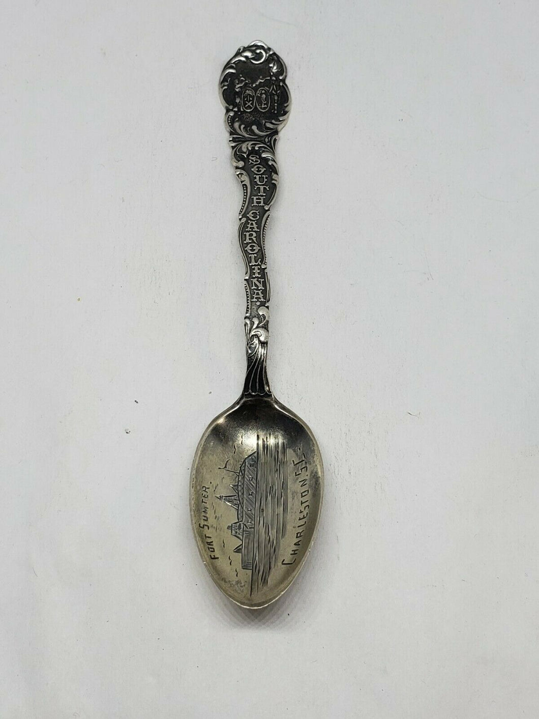 Vintage Sterling Silver Fort Sumpter Hand Etched South Carolina Souvenir Spoon