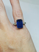 Vintage Sterling Silver Blue Emerald Cut Rhinestone Clear Baguette Ring Size 4