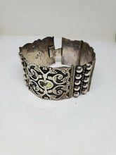 Vintage Mexico Aztec Sterling Silver Abalone Shell Large Panel Bracelet Taxco JP