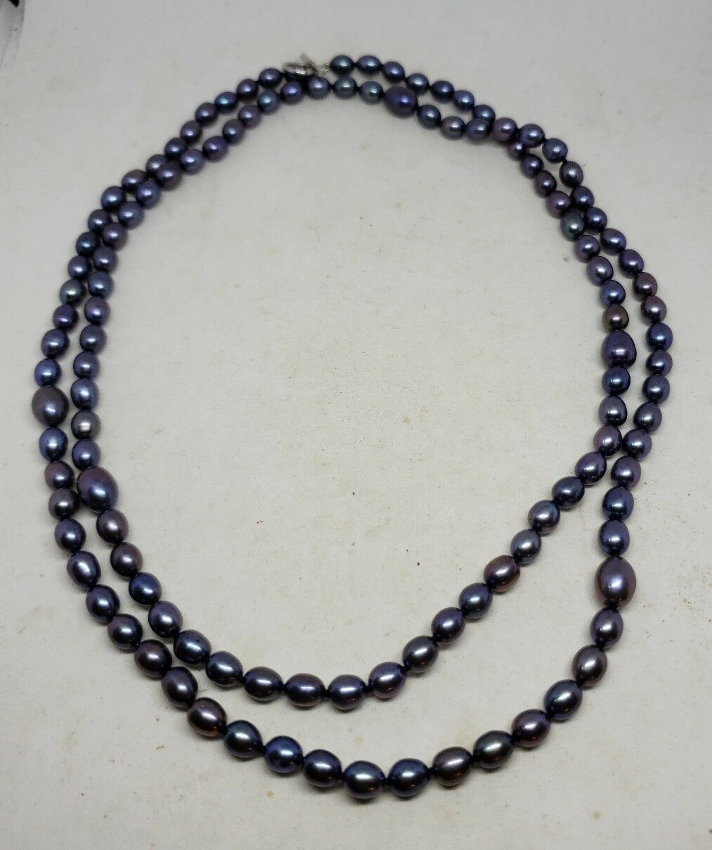 Vintage Sterling Silver Baroque Cultured Black Pearl Necklace 28