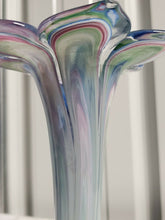 VTG Crystal Clear Murano Style Flower Blue Swirl Glassware Vase Made In Italy