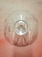 Vintage Clear Glass Etched Flower Heart Handle Scalloped Candy Dish
