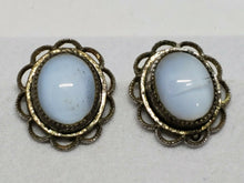 Vintage Amco Sterling Silver Blue Moonglow Floral Screwback Earrings