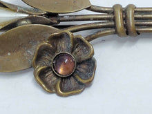 Antique Brass Pointed Pearl And Pink Cabochon Wire Flower Bouquet Brooch