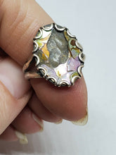 Vintage Sterling Silver Southwest Abalone Scalloped Bezel Ring * Broken Stone *