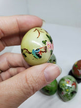 Vintage Chinese Hand Painted 4 Jade 1 Cloisonne Egg Flowers And Birds Figurines