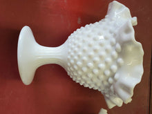 Vintage Pair Of Fenton White Milk Glass Hobnail Ruffled Footed Candy Dishes