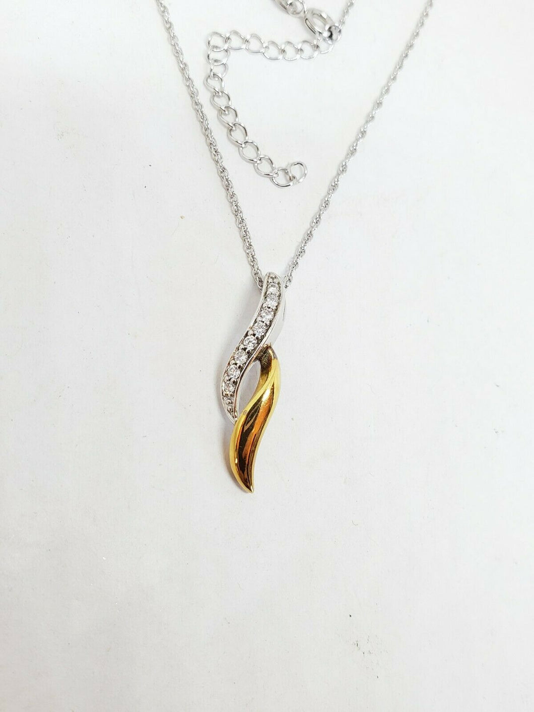Sterling Silver Vermeil Cubic Zirconia Gold Plate Accent Wavy Pendant Necklace
