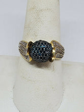 Sterling Silver Gold Plated Blue And White Diamond Dome/Ball Ring Size 8