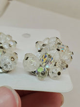 Vintage Silver Tone Crystal Rhinestone Cluster Clip Earrings