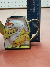 Vintage Charlotte Di Vita Brass Enamel Scenic Farm Miniature Teapot