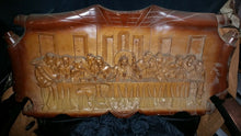 SIGNED Vintage Wood Carved "The Last Supper" Plaque Wall Hanging