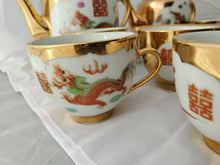 Vintage Chinese Red And White Gold Plated Dragon And Phoenix Double Tea Set