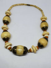 Very Unique Vintage Large Natural Bovine Bone Chunky Brass Beaded Necklace