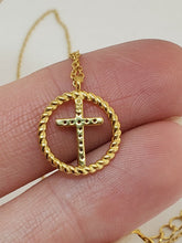 Sterling Silver Gold Plated Vermeil Blue Cubic Zirconia Cross Circle Necklace