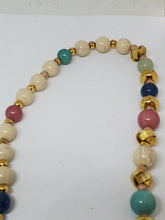 Vintage Gold Tone Colorful Glass Bead Necklace 31"