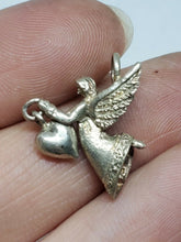 Sterling Silver Angel Holding Dangling Heart Charm/Pendant