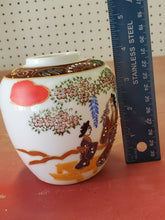 Vintage Japanese Satsuma Hand Painted Porcelain Ware Vase Figural Flowers