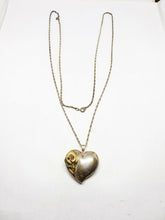 Vintage Gorham Sterling Silver Gold Plated Rose Puffy Heart Necklace Heavy 30"