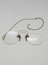 Antique 12k Yellow Gold Filled Pince Nez Frameless Oval Eyeglasses W/ Chain
