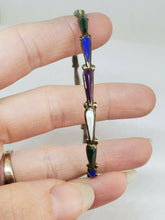 Vintage Navajo Sterling Silver Teardrop Multi Gemstone Bangle Bracelet