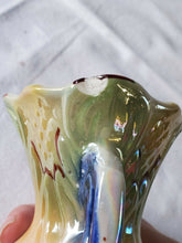 Vintage Iridescent Lusterware Raised Flowers Vase Made In Brazil