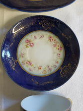 Antique Victoria Cobalt Blue And Rose Design Gold Filigree Dish Set #298