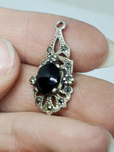 Vintage Sterling Silver Black Onyx And Marcasite Pierced Filigree Pendant