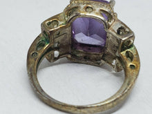 Sterling Silver Emerald Cut Amethyst Cubic Zirconia Ring With Clear Rhinestones