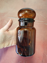 Vintage Apothecary Amber Brown Glass Jar with Bubble Lid Made in Belgium 7"H