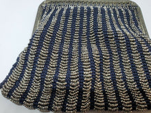 Antique Silver Blue And Silver Beaded Chainmaille Satin Lined Ladies Purse