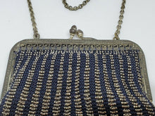 Antique Silver Blue And Silver Beaded Chainmaille Satin Lined Ladies Purse