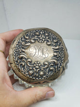 Antique Sterling Silver Repousse Filigree Flower Hand Cut Glass Powder Jar