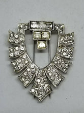Vintage KJL Kenneth Jay Lane Signed Art Deco Crystal "Shield" Fur Clip Brooch
