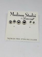 Vintage Madison Studio By Danecraft Sterling Silver 3 Pair Ball Stud Earrings