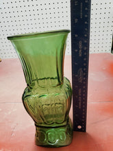 Vintage Green Glass Oval Coin Dot Vase 9 3/8"