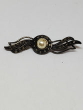 Vintage Sterling Silver Marcasite And Faux Pearl Leaf Swirl Brooch Broken Clasp
