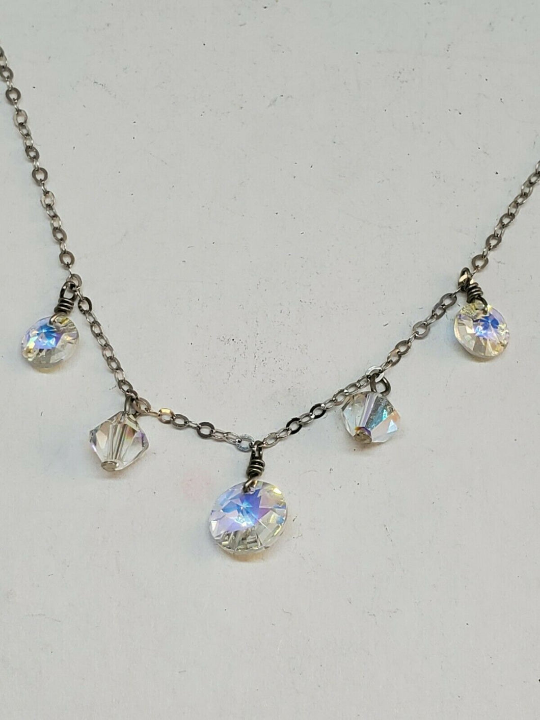 Sterling Silver Clear Swarovski Crystal Bead Fringe Necklace