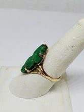 Antique Art Deco WJC 10k Carved Abstract Green Jade Ring Size 8.5