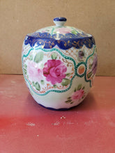 Antique Victorian French? Flow Blue Hand Painted Flowers Biscuit Jar With Lid