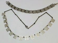 Sterling Silver Greek Key Square Swirl Necklace and Bracelet M35-925