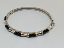 Sterling Silver Faceted Black Onyx Bamboo Texture Hinged Bangle Bracelet