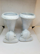 Vintage Pair Of Light Blue Cornucopia Horn Of Plenty Small 5" Vases
